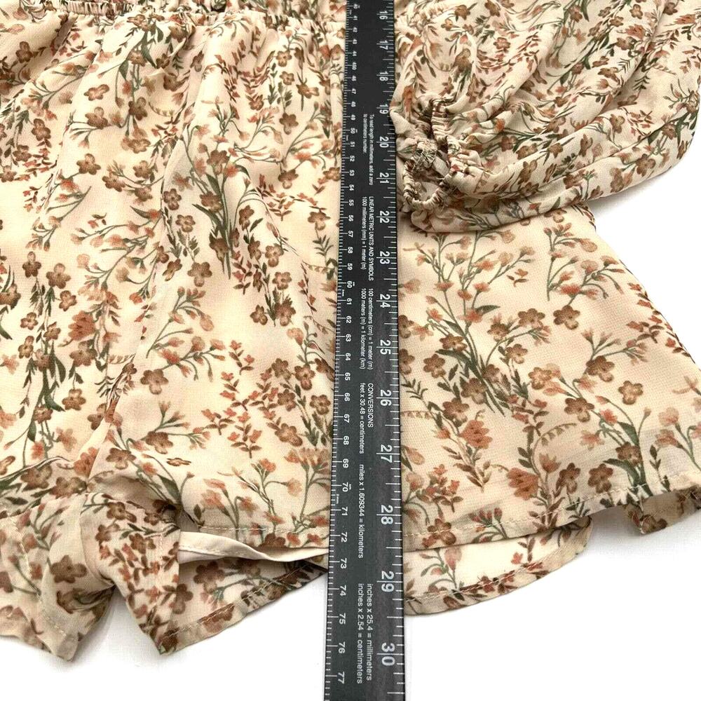 PINK LILY Size Small Brown Cream Floral Short Romper Jumpsuit Dress Boho Cottage - Picture 8 of 8
